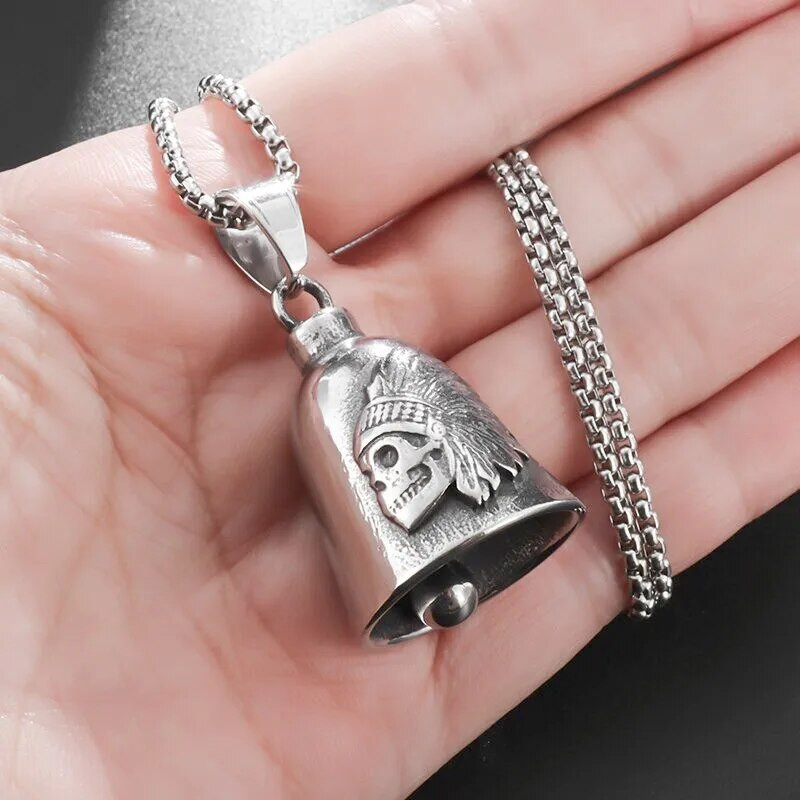 Ρετρό Personality Punk Indian Skull Chief Bell μενταγιόν Ανδρική μοτοσυκλέτα Rock Exorcism Amulet Κοσμήματα
