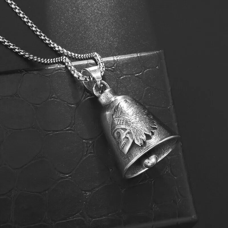 Ρετρό Personality Punk Indian Skull Chief Bell μενταγιόν Ανδρική μοτοσυκλέτα Rock Exorcism Amulet Κοσμήματα