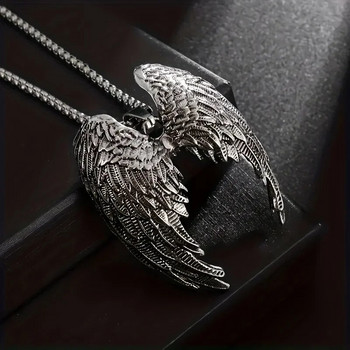 Винтидж сребристо колие с висулка с ангелски крила, перфектен подарък за мъже и жени