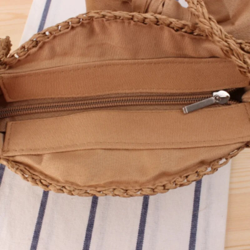 2023 uus Beach Wind armas vibu suve ümmargune õlgkott Crossbody kootud kott Käsitsi valmistatud heegeldatud naiste kott rannakott