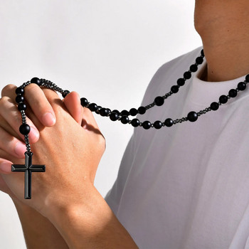 Κολιέ Vnox Black Rosary Cross για άντρες Γυναικεία, κολιέ Power Balance από αιματίτη, Κοσμήματα εκκλησιαστικής προσευχής