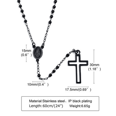 Vnox Black Rosary Cross kaelakeed meestele, naised, Power Balance hematiidi kaelakee, kiriku palve ehted
