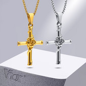 „Vnox“ vyrų kryžminiai karoliai, nerūdijančio plieno rožinio kryžiaus pakabukas su dėžute, unisex „Cool Crucifix Jesus Faith“ estetiška apykaklė