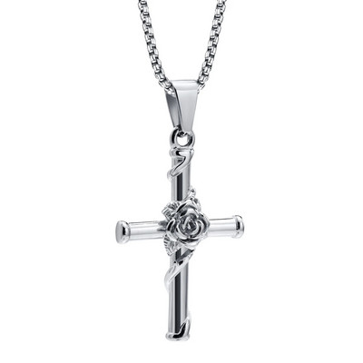 „Vnox“ vyrų kryžminiai karoliai, nerūdijančio plieno rožinio kryžiaus pakabukas su dėžute, unisex „Cool Crucifix Jesus Faith“ estetiška apykaklė