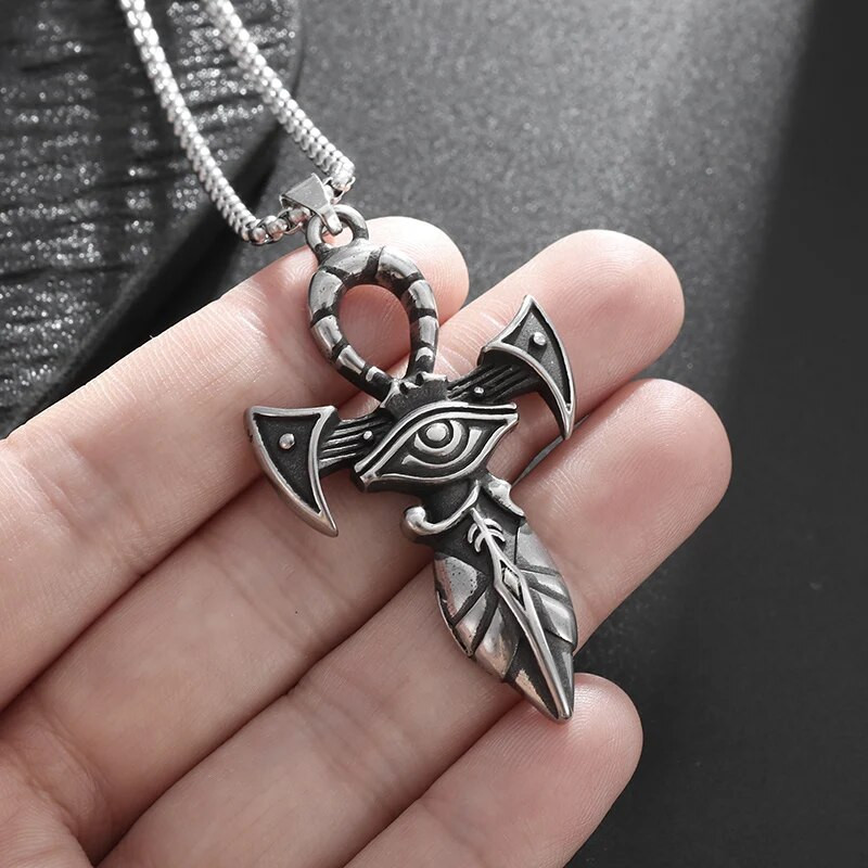 Vintage Αιγυπτιακό Ankh Eye of Horus Σταυρός κολιέ από ανοξείδωτο ατσάλι Ανδρικά Γυναικεία Μόδα Punk Pharaoh Amulet Κοσμήματα