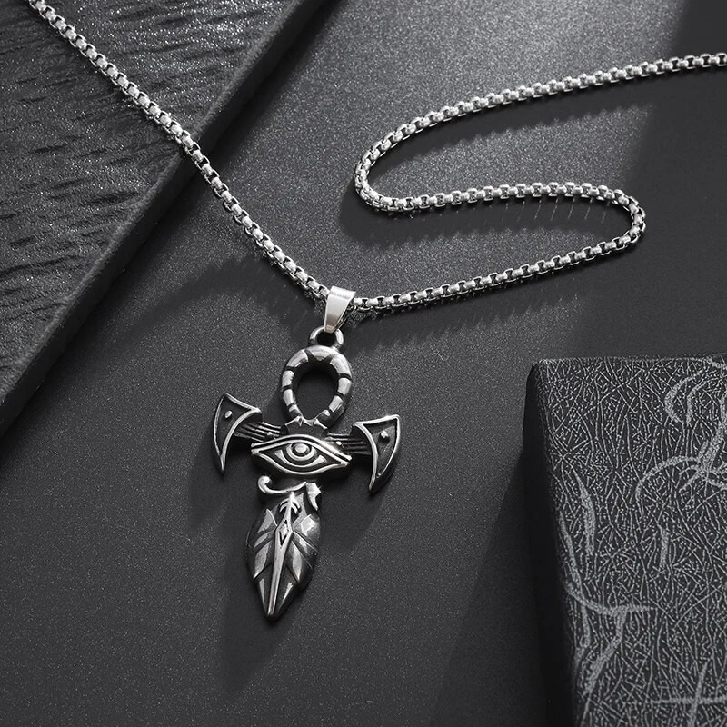 Vintage Αιγυπτιακό Ankh Eye of Horus Σταυρός κολιέ από ανοξείδωτο ατσάλι Ανδρικά Γυναικεία Μόδα Punk Pharaoh Amulet Κοσμήματα