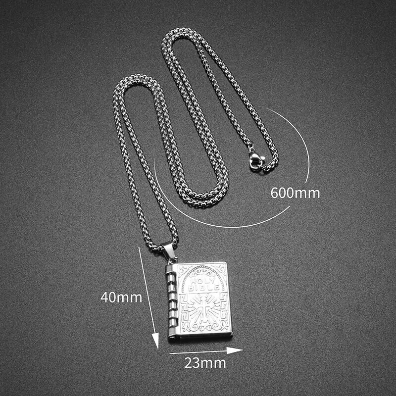Moteriškas Biblijos kryžiaus pakabukas nerūdijančio plieno gražiai raižyti Biblijos knygos karoliai Vyriški ir moteriški krikščioniški amuletai