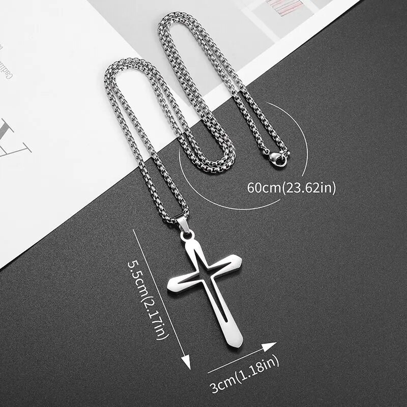 Moedisain Lihtne õõnesrist ripats Meeste hip-hop roostevabast terasest kaelakee Religioossed kristlikud amuleti ehted