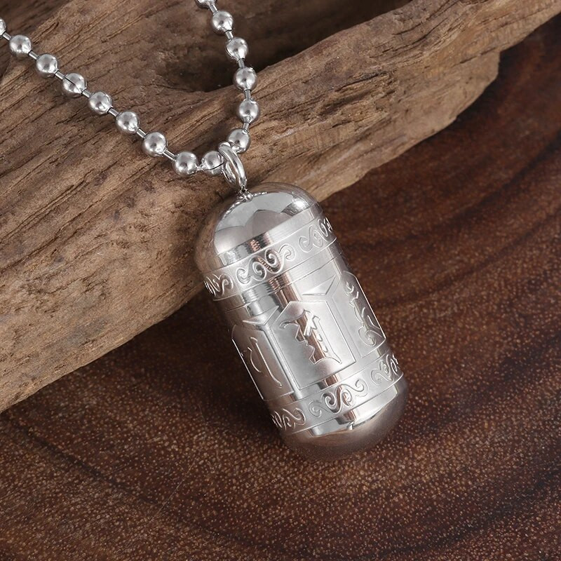 Budistų mantra Laimingo palinkėjimo butelio karoliai Moterų Vyrai Om Mantra Maldos Ratukas Mantra Butelis Urna Pakabukas Nerūdijančio plieno papuošalai