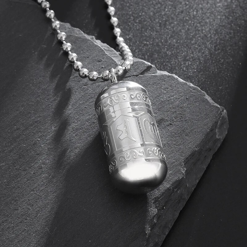 Budistų mantra Laimingo palinkėjimo butelio karoliai Moterų Vyrai Om Mantra Maldos Ratukas Mantra Butelis Urna Pakabukas Nerūdijančio plieno papuošalai