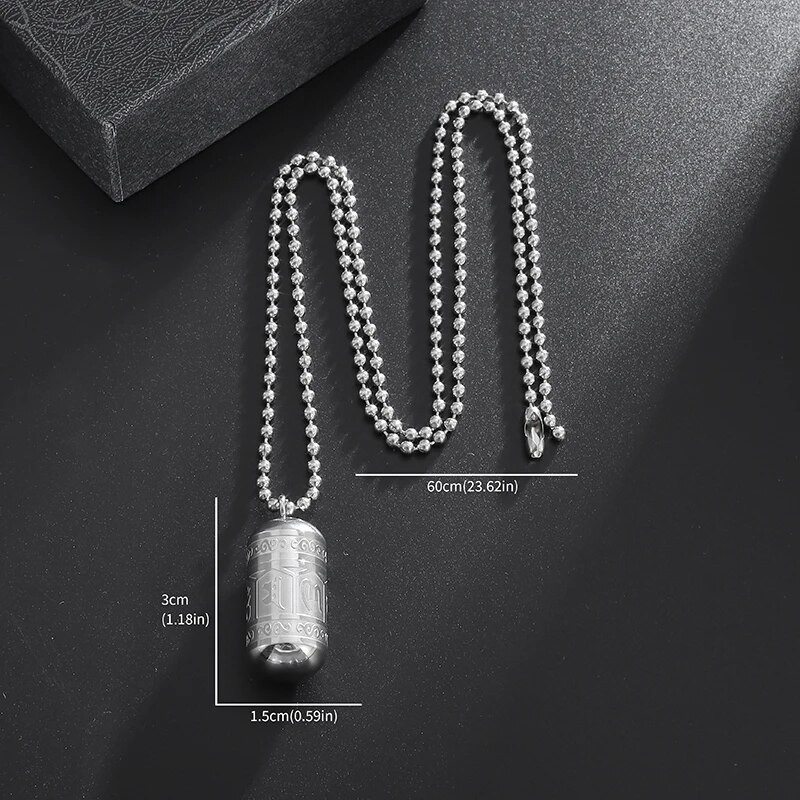 Budistų mantra Laimingo palinkėjimo butelio karoliai Moterų Vyrai Om Mantra Maldos Ratukas Mantra Butelis Urna Pakabukas Nerūdijančio plieno papuošalai