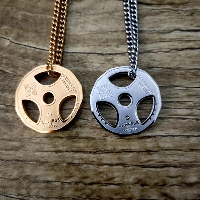 Roostevabast terasest Fitnessi hantli ripatsiga kaelakee kaaluplaadi kangiketi ripatsiga treeningkaelakee meestele ehted