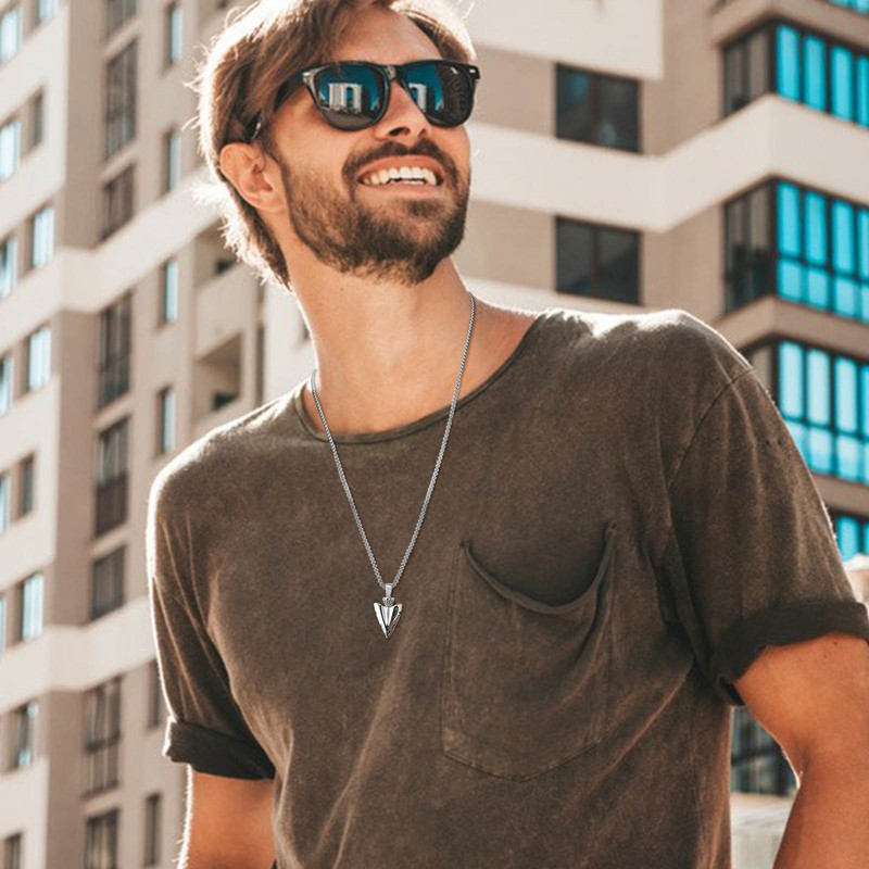 Κολιέ Vnox Arrow για άντρες, μενταγιόν από ανοξείδωτο ατσάλι με κεφαλή δόρατος, αντιαλλεργικό μεταλλικό vintage κολάρο για αγόρι