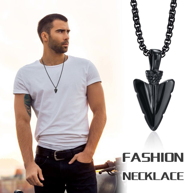 Κολιέ Vnox Arrow για άντρες, μενταγιόν από ανοξείδωτο ατσάλι με κεφαλή δόρατος, αντιαλλεργικό μεταλλικό vintage κολάρο για αγόρι