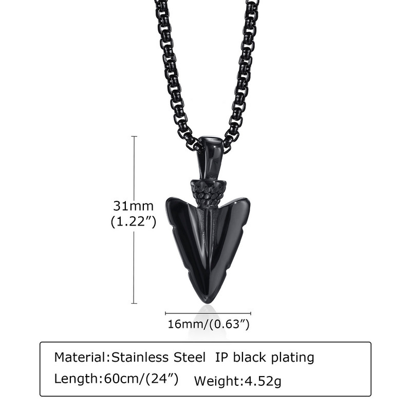 Κολιέ Vnox Arrow για άντρες, μενταγιόν από ανοξείδωτο ατσάλι με κεφαλή δόρατος, αντιαλλεργικό μεταλλικό vintage κολάρο για αγόρι