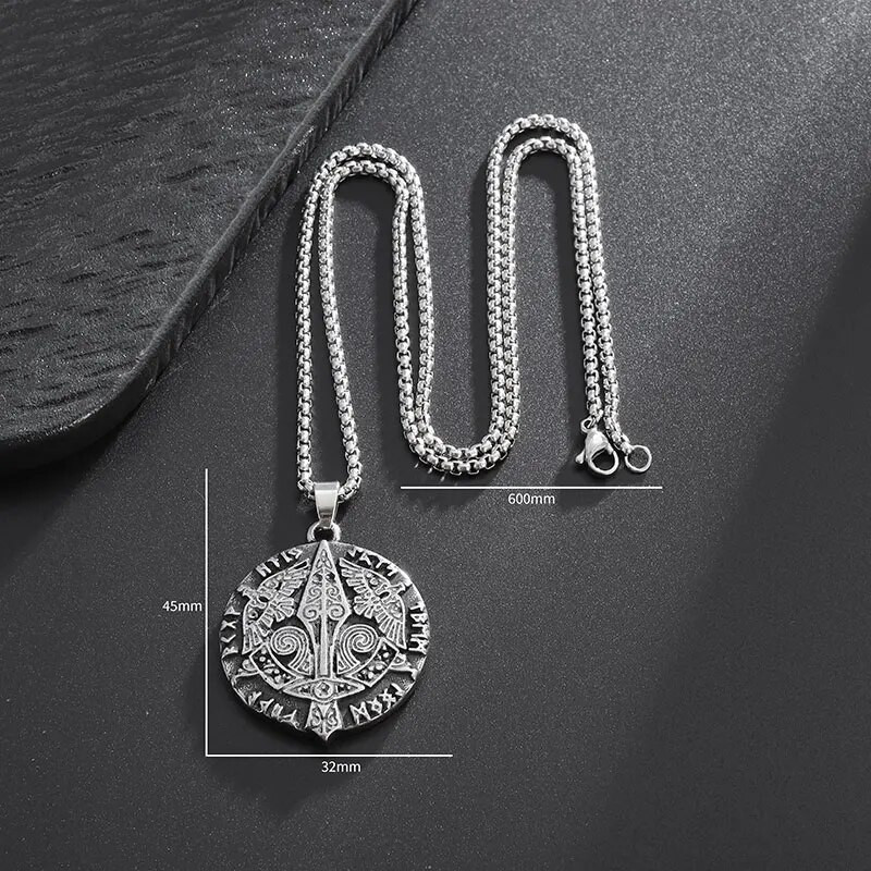 Σκανδιναβική μυθολογία Viking Spear Mysterious Runes Κρεμαστό από τιτάνιο ατσάλι Celtic κολιέ Three Ravens Ανδρικά κοσμήματα τάσης