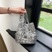 Μόδα γυναικεία τσάντα ώμου με κουβά με παγιέτα τσάντα χιαστί βραδινό πάρτι βραδινές τσάντες γυναικείες πολυτελείς τσάντες χιαστί με φερμουάρ