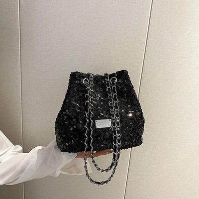 Μόδα γυναικεία τσάντα ώμου με κουβά με παγιέτα τσάντα χιαστί βραδινό πάρτι βραδινές τσάντες γυναικείες πολυτελείς τσάντες χιαστί με φερμουάρ