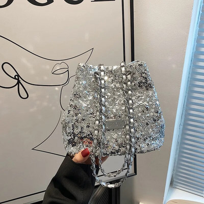 Μόδα γυναικεία τσάντα ώμου με κουβά με παγιέτα τσάντα χιαστί βραδινό πάρτι βραδινές τσάντες γυναικείες πολυτελείς τσάντες χιαστί με φερμουάρ