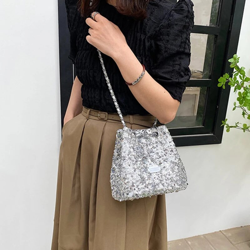 Μόδα γυναικεία τσάντα ώμου με κουβά με παγιέτα τσάντα χιαστί βραδινό πάρτι βραδινές τσάντες γυναικείες πολυτελείς τσάντες χιαστί με φερμουάρ
