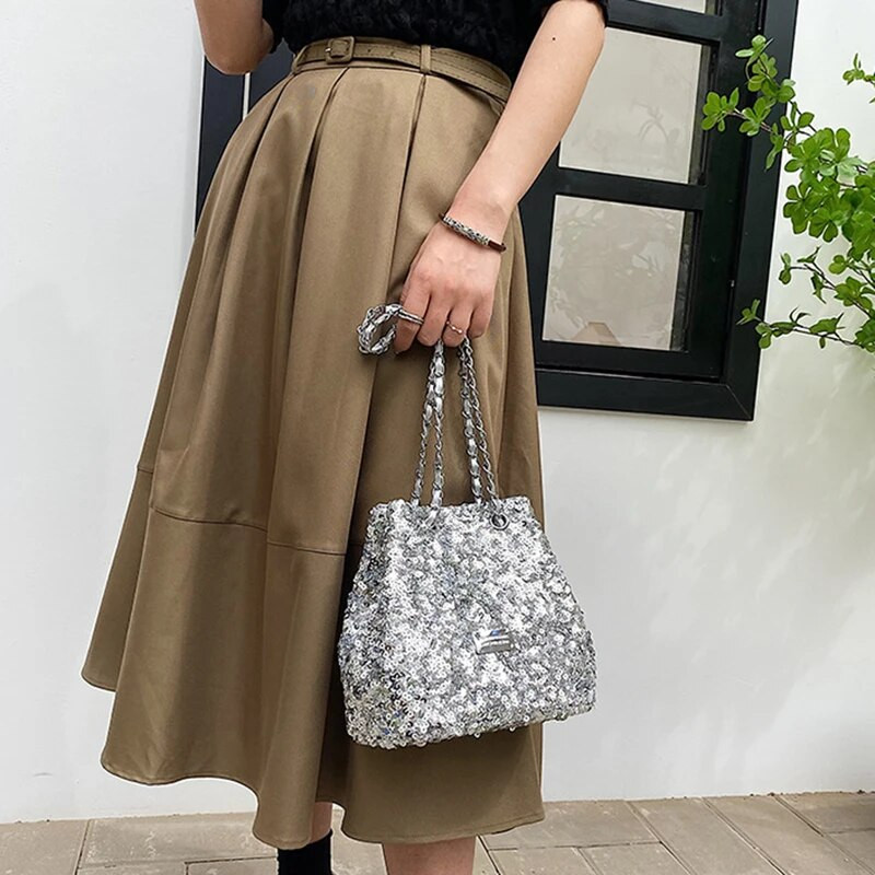 Μόδα γυναικεία τσάντα ώμου με κουβά με παγιέτα τσάντα χιαστί βραδινό πάρτι βραδινές τσάντες γυναικείες πολυτελείς τσάντες χιαστί με φερμουάρ