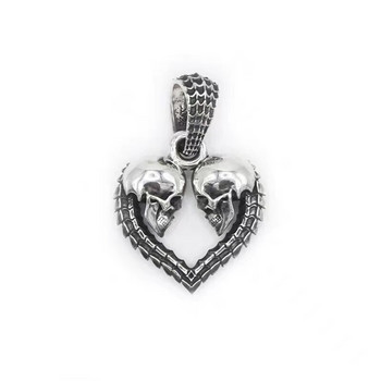 Готически романтичен висулка във формата на сърце с двоен череп за мъже и жени Хип-хоп Рок Колие Мотоциклетно каране Тенденции Бижута