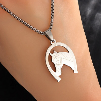 Hiphopo blizgus cirkonis, auksinis pakabukas arklio galvai, pasagos karoliai, vyriški, moteriški, madingi roko papuošalai vakarėliui