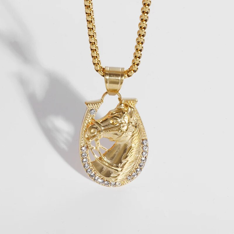 Hip hop sjajni cirkon zlatni konjska glava privjesak potkova ogrlica privjesci muškarci žene trendi rock party nakit