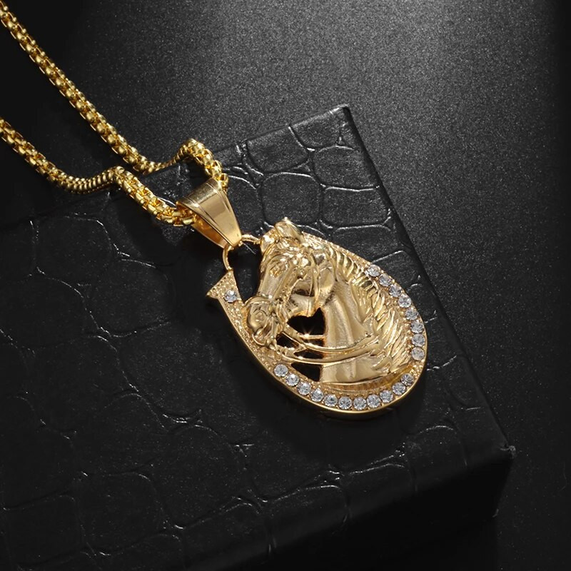 Hip hop sjajni cirkon zlatni konjska glava privjesak potkova ogrlica privjesci muškarci žene trendi rock party nakit