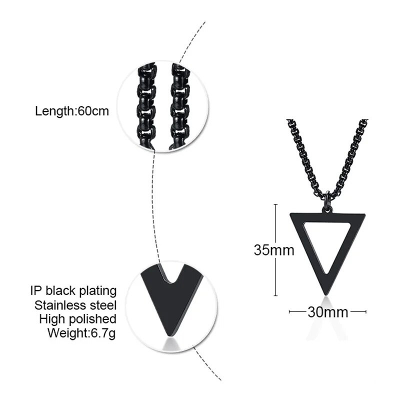 Κολιέ ανδρικά τριγωνικά κολιέ Vnox Rock Punk, Απλό μεταλλικό γεωμετρικό μενταγιόν από ανοξείδωτο ατσάλι, δώρο πατέρα, γιακά αρσενικό