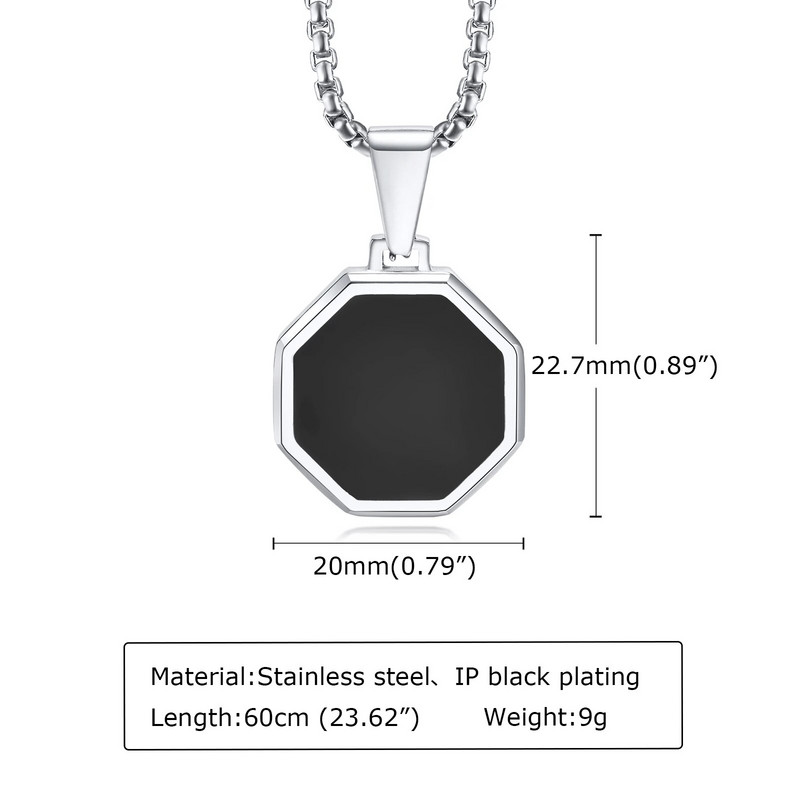Vnoxi lihtsad kaheksanurksed kaelakeed meestele, stiilne must emailiga roostevabast terasest geomeetriline ripatskrae, kingitused talle