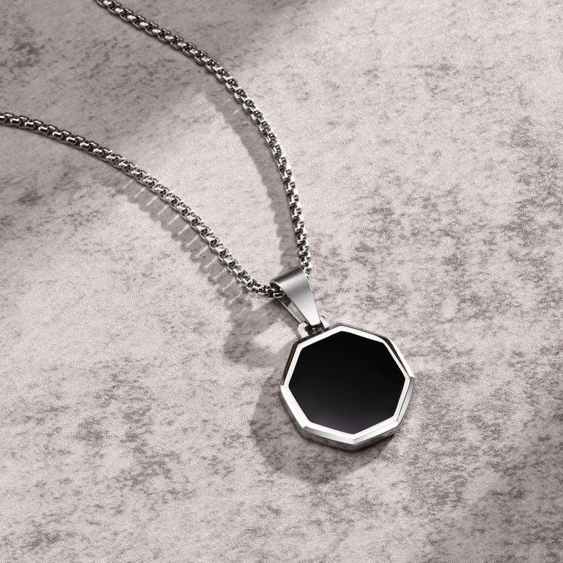 Vnoxi lihtsad kaheksanurksed kaelakeed meestele, stiilne must emailiga roostevabast terasest geomeetriline ripatskrae, kingitused talle
