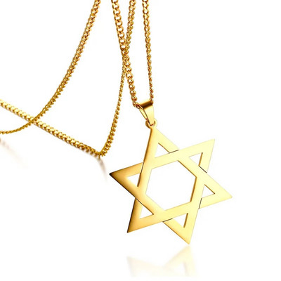 Vnox madingas Hexagram kaklo pakabukas vyrui Aukštos kokybės nerūdijančio plieno Dovydo žvaigždės formos 24 colių grandinėlės vyriški papuošalai