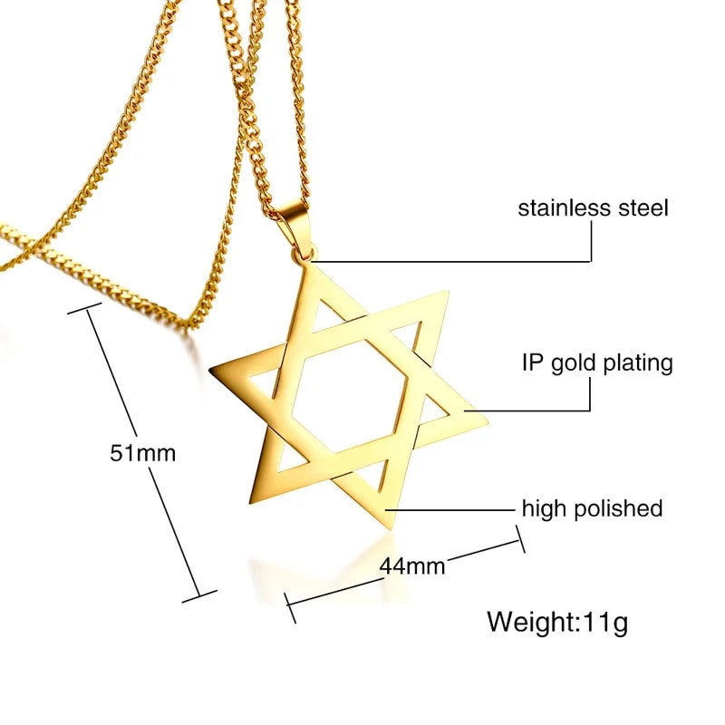 Vnox madingas Hexagram kaklo pakabukas vyrui Aukštos kokybės nerūdijančio plieno Dovydo žvaigždės formos 24 colių grandinėlės vyriški papuošalai