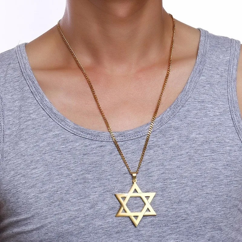 Vnox madingas Hexagram kaklo pakabukas vyrui Aukštos kokybės nerūdijančio plieno Dovydo žvaigždės formos 24 colių grandinėlės vyriški papuošalai