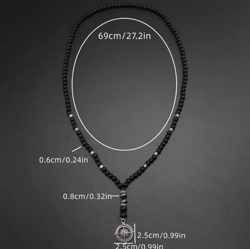 Vintage 6 mm melna gara dabīgā akmens fāzēm piekarināma kaklarota vīriešiem, vienkārša kompasa piekariņi draudzības pāra rotaslietas ballītes dāvanas