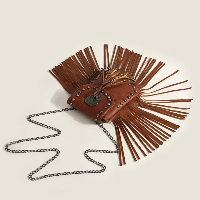 Bohemian Skull Rivet kett Fringe Tutt Mood Vintage Naiste Tüdrukute Punkkotid Naiste Käekotid Rahakotid Väikesed Naiste Õlakotid