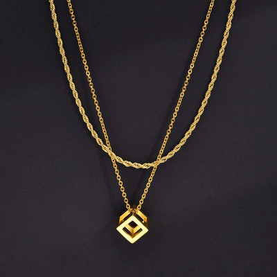 Ανδρικό κρεμαστό κολιέ Vnox Geometric Hollow Tube, Ανοξείδωτο ατσάλι Figaro Cuban Box Rope Chain Chain, Casual στοιβαζόμενο κολιέ