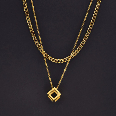 Ανδρικό κρεμαστό κολιέ Vnox Geometric Hollow Tube, Ανοξείδωτο ατσάλι Figaro Cuban Box Rope Chain Chain, Casual στοιβαζόμενο κολιέ