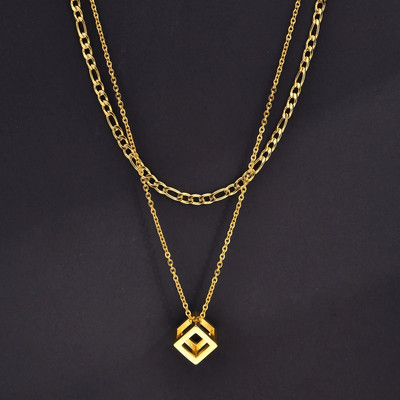 Ανδρικό κρεμαστό κολιέ Vnox Geometric Hollow Tube, Ανοξείδωτο ατσάλι Figaro Cuban Box Rope Chain Chain, Casual στοιβαζόμενο κολιέ