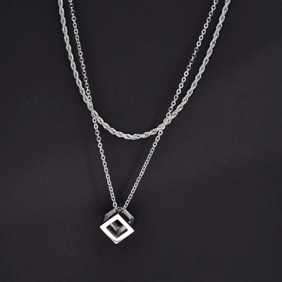 Ανδρικό κρεμαστό κολιέ Vnox Geometric Hollow Tube, Ανοξείδωτο ατσάλι Figaro Cuban Box Rope Chain Chain, Casual στοιβαζόμενο κολιέ