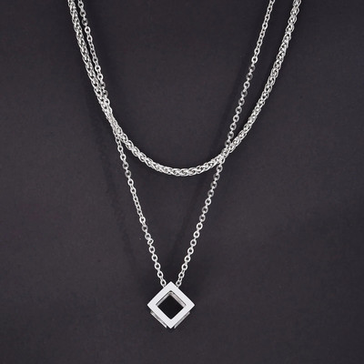 Ανδρικό κρεμαστό κολιέ Vnox Geometric Hollow Tube, Ανοξείδωτο ατσάλι Figaro Cuban Box Rope Chain Chain, Casual στοιβαζόμενο κολιέ