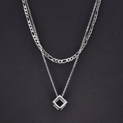 Ανδρικό κρεμαστό κολιέ Vnox Geometric Hollow Tube, Ανοξείδωτο ατσάλι Figaro Cuban Box Rope Chain Chain, Casual στοιβαζόμενο κολιέ