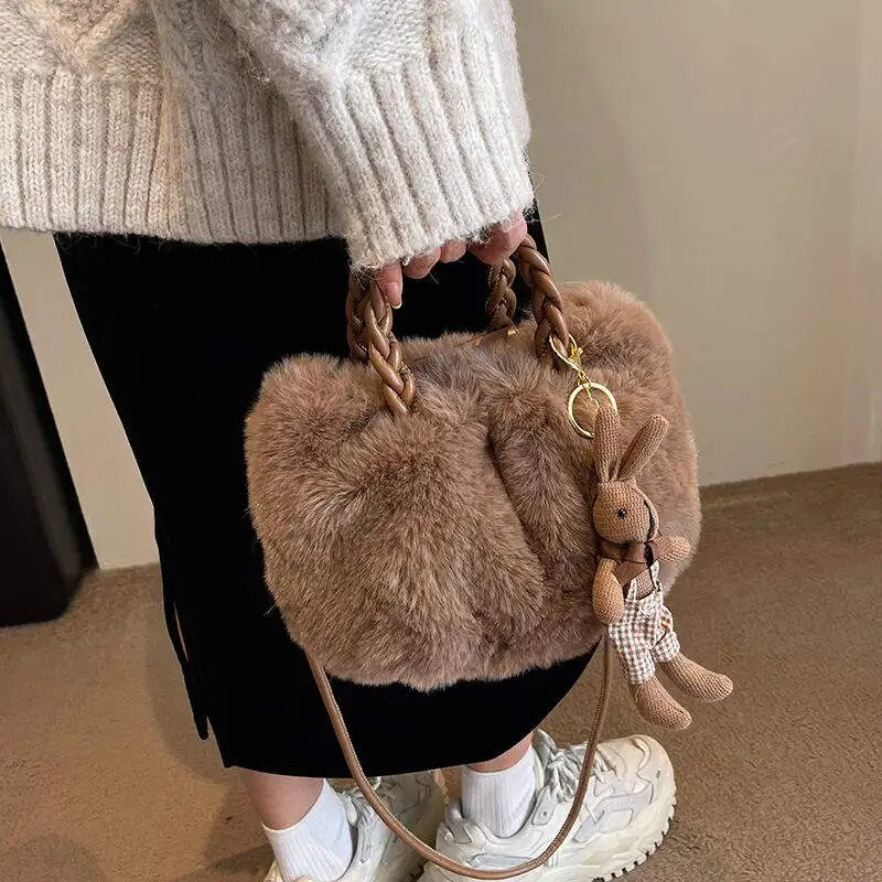 Žiemos mielas pliušinis krepšys Crossbody Krepšiai moterims per petį Naujas aksominis krepšys panelei mergaitei rudeninė maža minkšto kailio rankinė