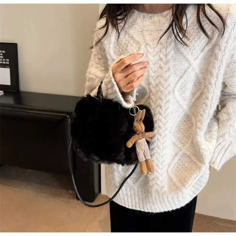 Žiemos mielas pliušinis krepšys Crossbody Krepšiai moterims per petį Naujas aksominis krepšys panelei mergaitei rudeninė maža minkšto kailio rankinė