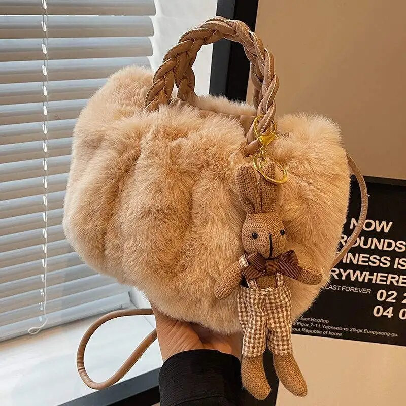 Žiemos mielas pliušinis krepšys Crossbody Krepšiai moterims per petį Naujas aksominis krepšys panelei mergaitei rudeninė maža minkšto kailio rankinė