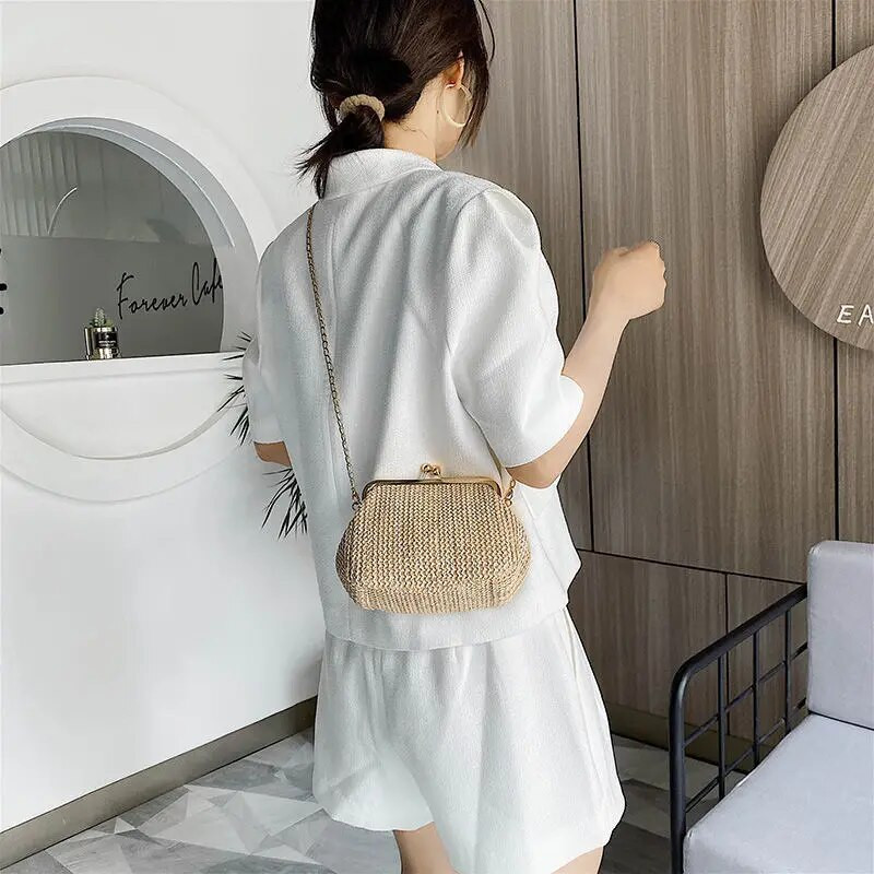 Casual Straw Lock Shell kotikotid naistele Beach Retro Vintage Designer kotikett Naiste õlakott Naiste käekotid
