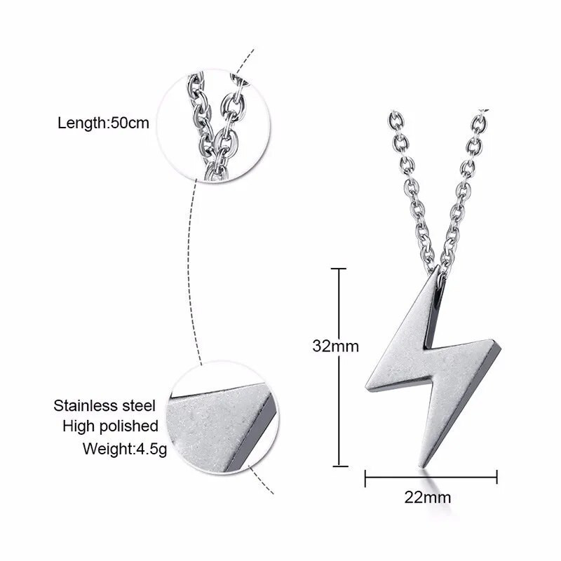 Meeste välgu ripatsiga kaelakee roostevabast terasest polt Thunder Flash Charm meeste ehted 20–24 tolli