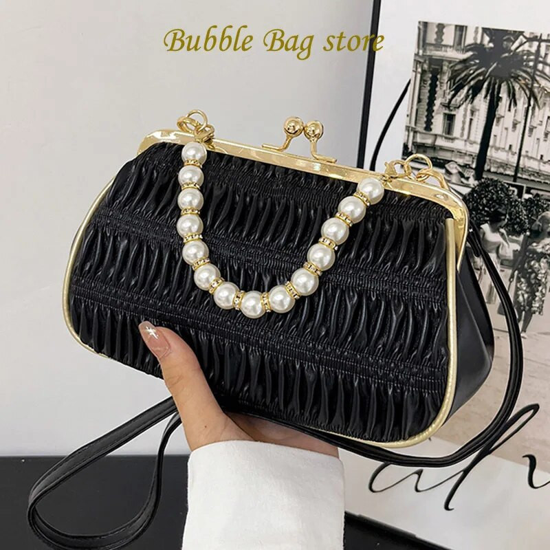 Moodne naiste pärlikett õlakott Lilla Pearl väike käekott Kvaliteetne kokkuklapitav Õhtune Clutch Designer Lady Crossbody kotid