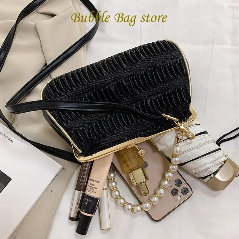 Moodne naiste pärlikett õlakott Lilla Pearl väike käekott Kvaliteetne kokkuklapitav Õhtune Clutch Designer Lady Crossbody kotid
